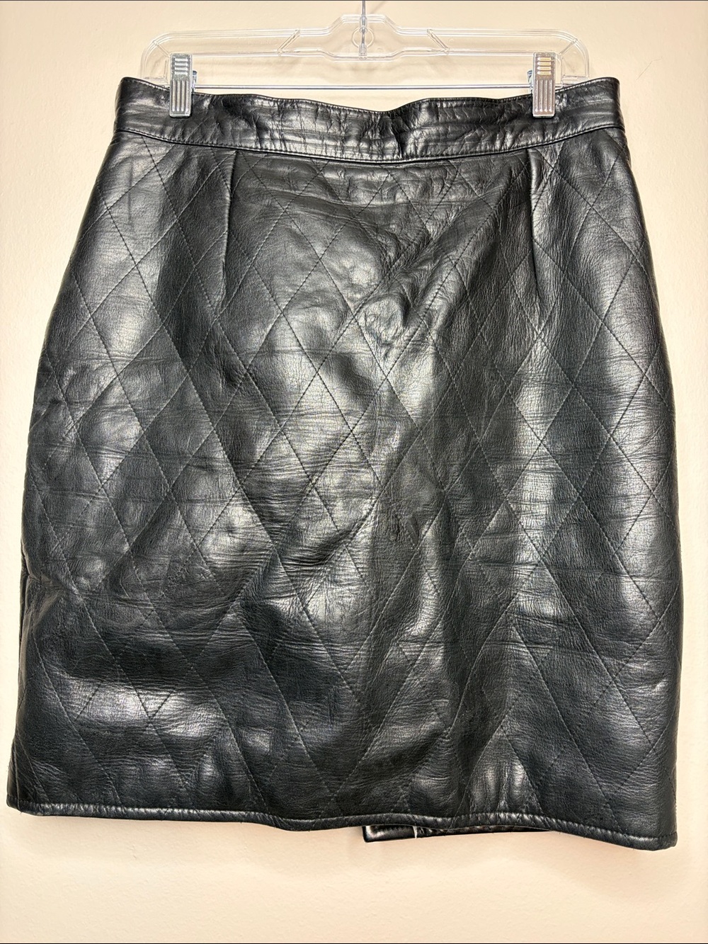 Vintage Danier Quilted Genuine Leather Pencil Skirt Black - Modern Size 12
